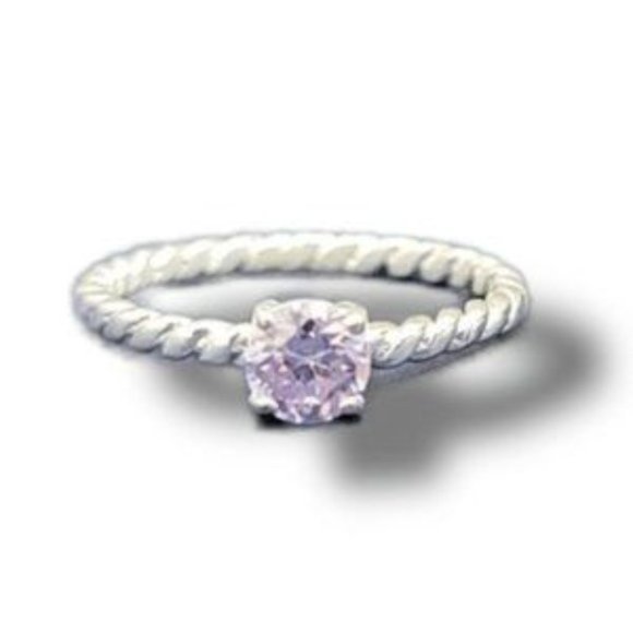 925 Silver Rope Ring with Cubic Zirconia Solitaire for Women's Size 7 - Picture 2 of 5